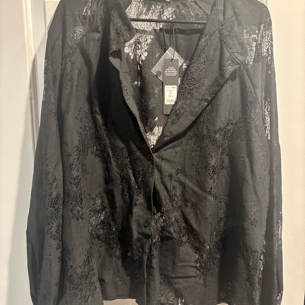 Black Floral Lace Button up Shirt